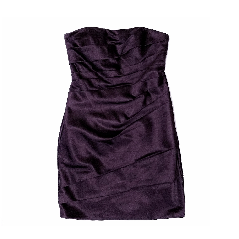 Deep purple satin strapless dress